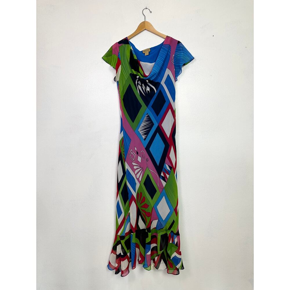 Y2K Colorful Bias Cut Flutter Dress size large - Picture 2 of 8